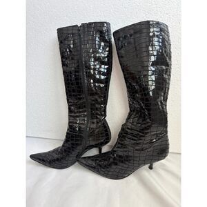 Vintage Diego Di Lucca 3” Stiletto Knee High Boots Pointed Toe Patent Snake 8